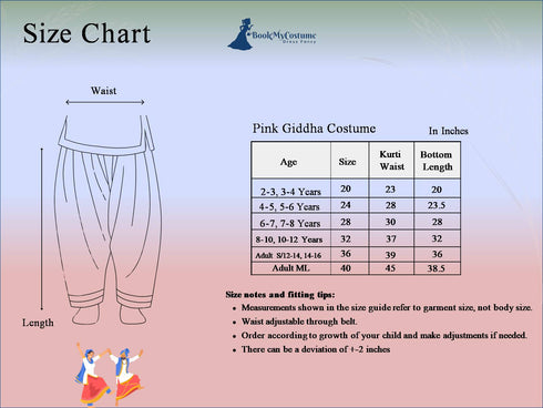 BookMyCostume Punjabi Folk Dance Costume Giddha for Girls and Females | Pink & Golden | With Jewellery